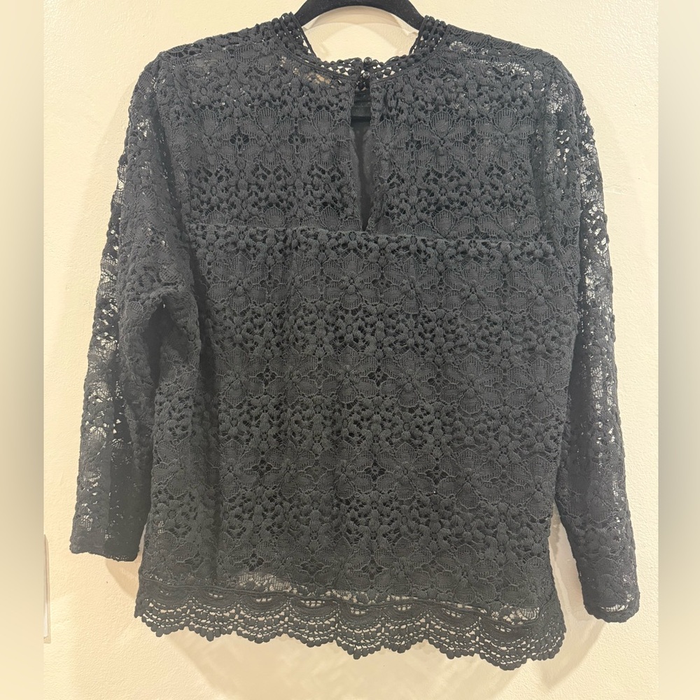 Black Long Sleeve Eyelet Blouse - Picture 3 of 7